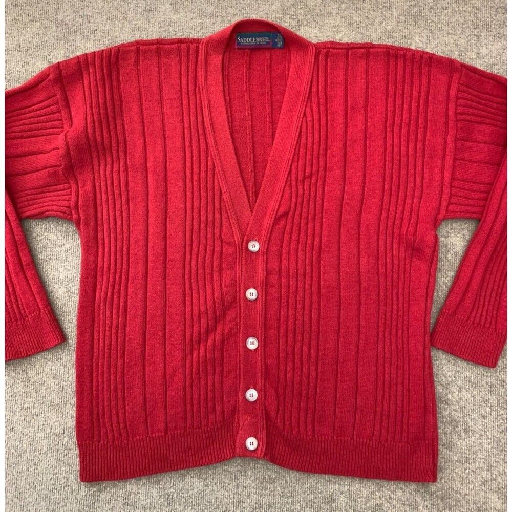 Vintage Saddlebred Sweater Mens XL Grandpa Cardigan Button-Up 100% Cotton USA